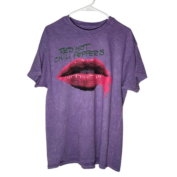 Red Hot Chili Peppers Band Tee Oversized Distressed Retro Purple Lips Size L NWO - Picture 1 of 4
